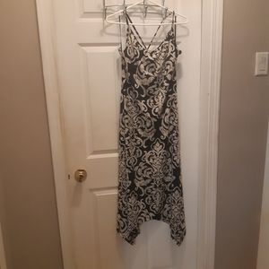 MT Collection XXL Black/White/Grey Paisley Sharkbite Midi  Spaghetti Strap